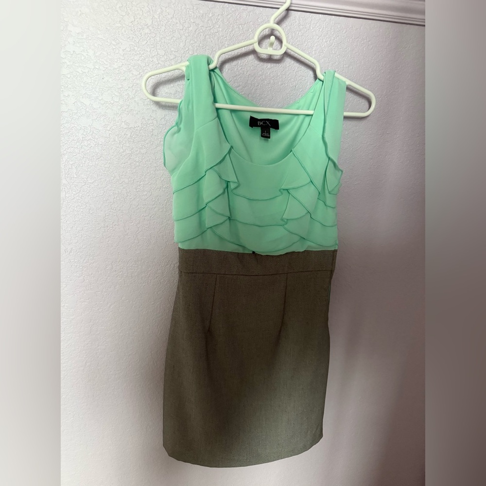 BCX Mint and Gray Ruffle Business Dress